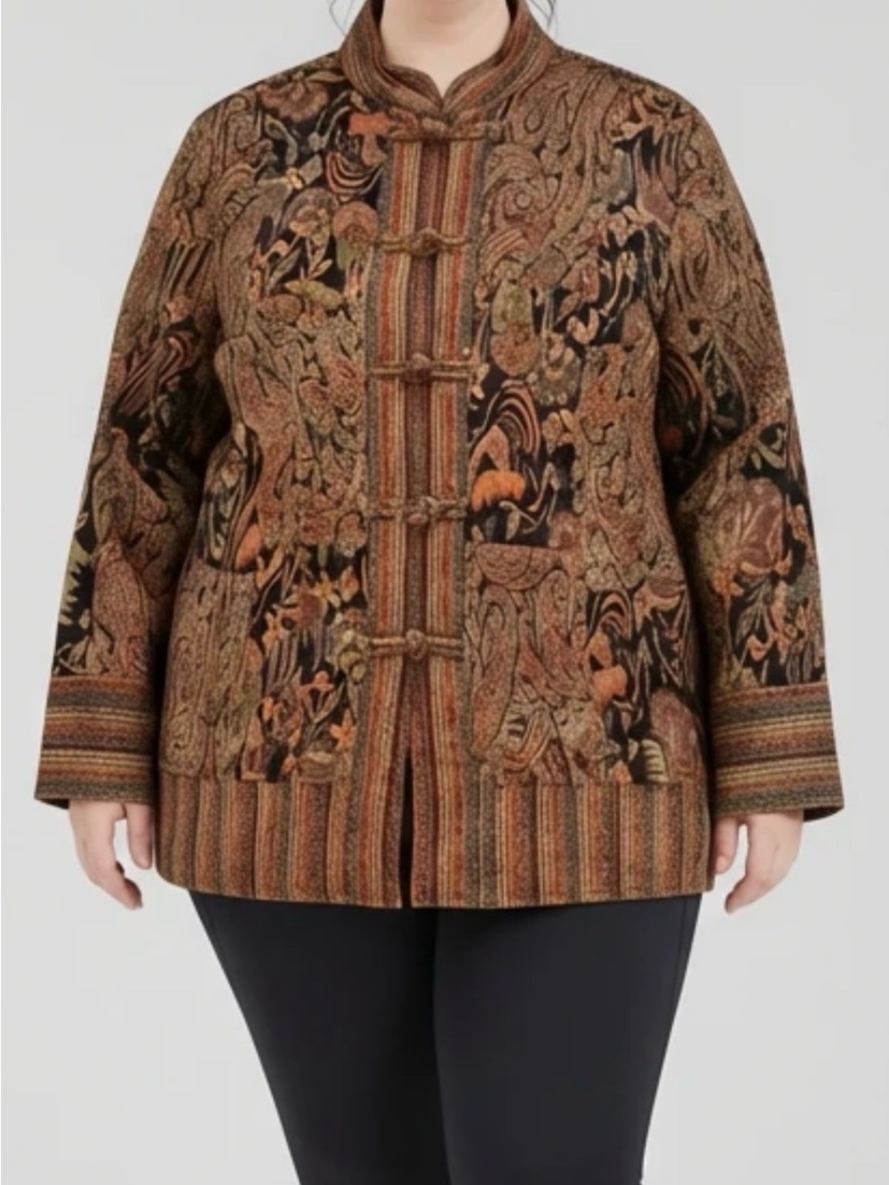 White Stag Floral Tapestry Patchwork Jacket in Brown Size XL (16-18)